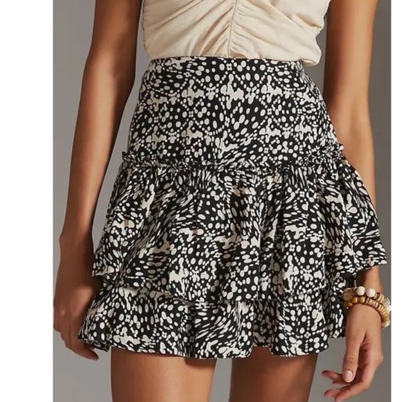 Anthropologie Maeve Tiered Mini Skirt New Size 10 Black White ANTHRO - Picture 2 of 12